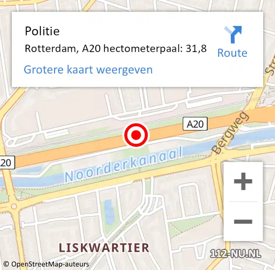 Locatie op kaart van de 112 melding: Politie Rotterdam, A20 hectometerpaal: 31,8 op 31 oktober 2021 13:13