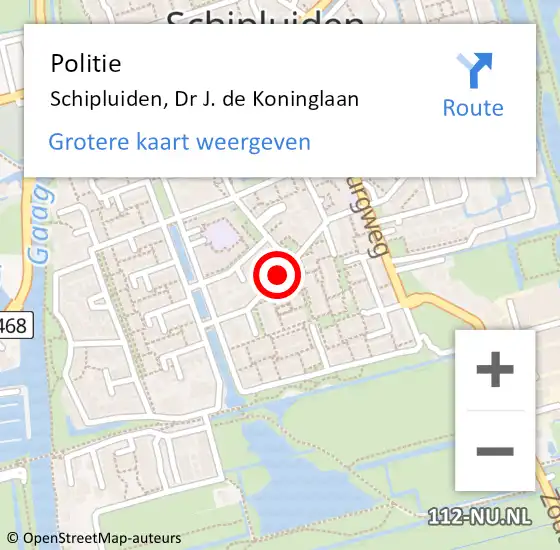 Locatie op kaart van de 112 melding: Politie Schipluiden, Dr J. de Koninglaan op 31 oktober 2021 13:34