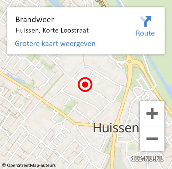 Locatie op kaart van de 112 melding: Brandweer Huissen, Korte Loostraat op 31 oktober 2021 13:39