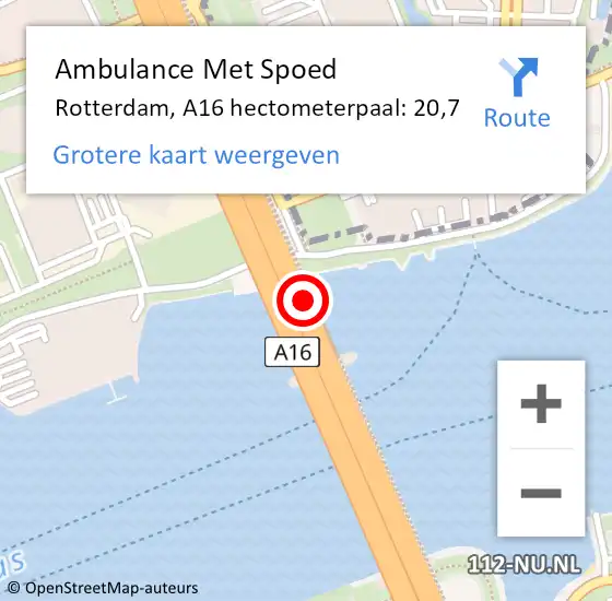 Locatie op kaart van de 112 melding: Ambulance Met Spoed Naar Rotterdam, A16 hectometerpaal: 20,7 op 31 oktober 2021 14:33