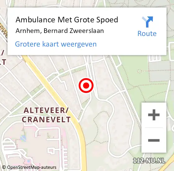 Locatie op kaart van de 112 melding: Ambulance Met Grote Spoed Naar Arnhem, Bernard Zweerslaan op 31 oktober 2021 14:45