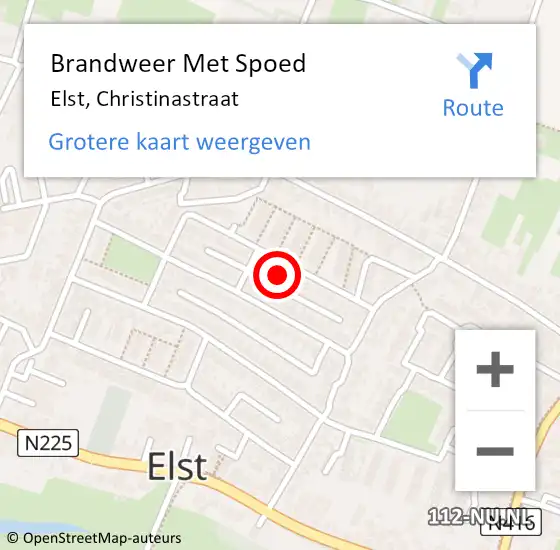 Locatie op kaart van de 112 melding: Brandweer Met Spoed Naar Elst, Christinastraat op 31 oktober 2021 14:46