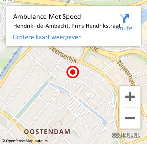 Locatie op kaart van de 112 melding: Ambulance Met Spoed Naar Hendrik-Ido-Ambacht, Prins Hendrikstraat op 31 oktober 2021 14:53