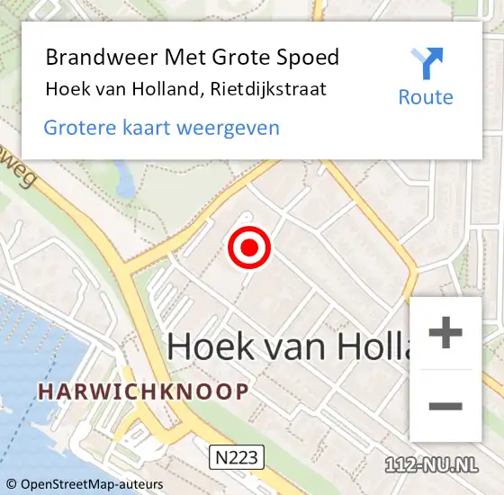 Locatie op kaart van de 112 melding: Brandweer Met Grote Spoed Naar Hoek van Holland, Rietdijkstraat op 31 oktober 2021 15:52