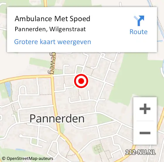 Locatie op kaart van de 112 melding: Ambulance Met Spoed Naar Pannerden, Wilgenstraat op 31 oktober 2021 16:05