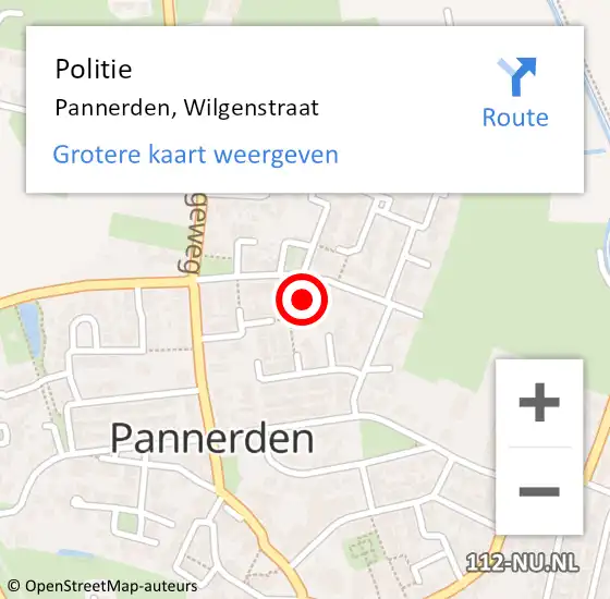 Locatie op kaart van de 112 melding: Politie Pannerden, Wilgenstraat op 31 oktober 2021 16:06