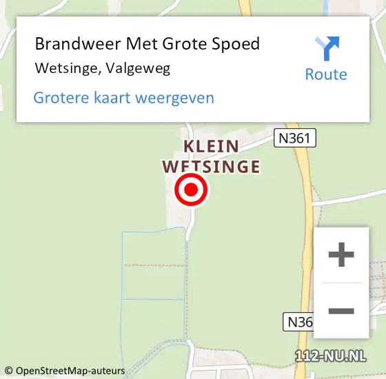 Locatie op kaart van de 112 melding: Brandweer Met Grote Spoed Naar Wetsinge, Valgeweg op 27 juni 2014 18:50