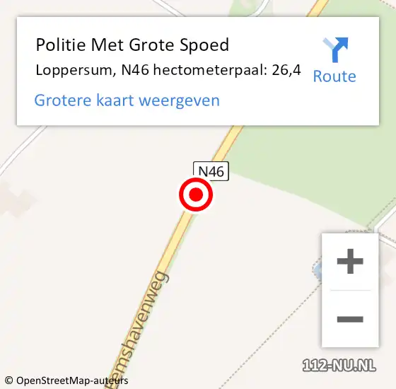 Locatie op kaart van de 112 melding: Politie Met Grote Spoed Naar Loppersum, N46 hectometerpaal: 26,4 op 31 oktober 2021 16:39