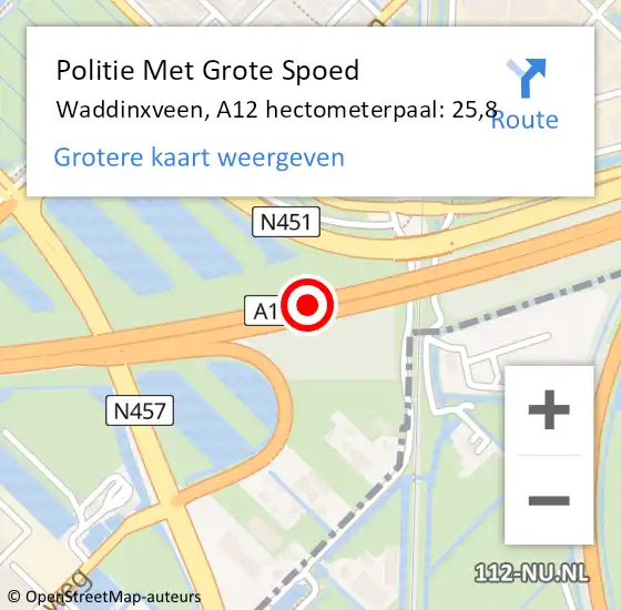 Locatie op kaart van de 112 melding: Politie Met Grote Spoed Naar Waddinxveen, A12 hectometerpaal: 25,8 op 31 oktober 2021 16:46