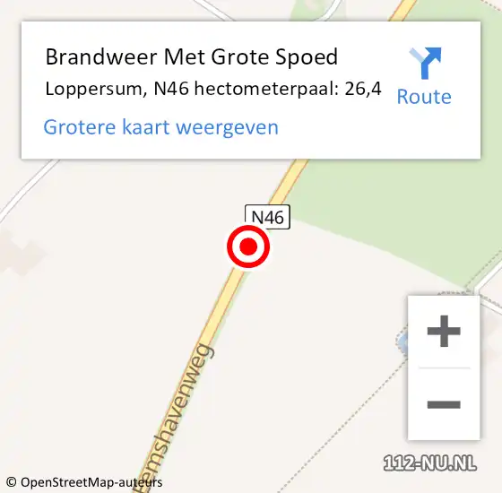 Locatie op kaart van de 112 melding: Brandweer Met Grote Spoed Naar Loppersum, N46 hectometerpaal: 26,4 op 31 oktober 2021 16:49