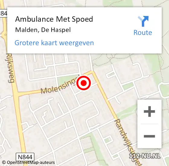 Locatie op kaart van de 112 melding: Ambulance Met Spoed Naar Malden, De Haspel op 31 oktober 2021 16:51