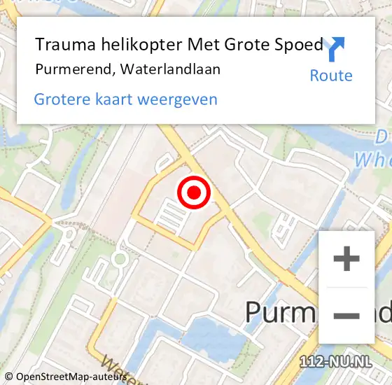 Locatie op kaart van de 112 melding: Trauma helikopter Met Grote Spoed Naar Purmerend, Waterlandlaan op 31 oktober 2021 17:18