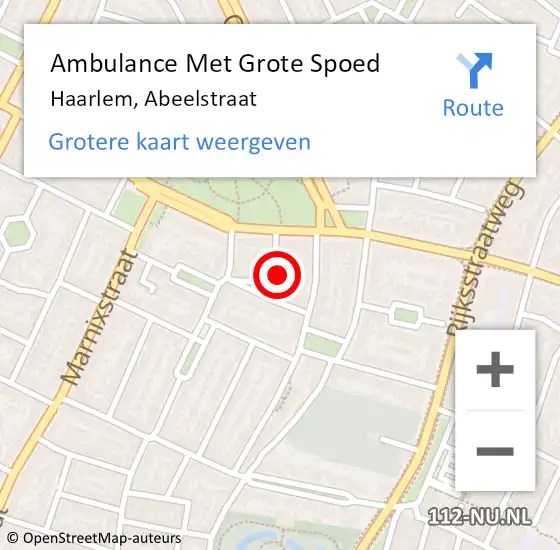 Locatie op kaart van de 112 melding: Ambulance Met Grote Spoed Naar Haarlem, Abeelstraat op 31 oktober 2021 17:52