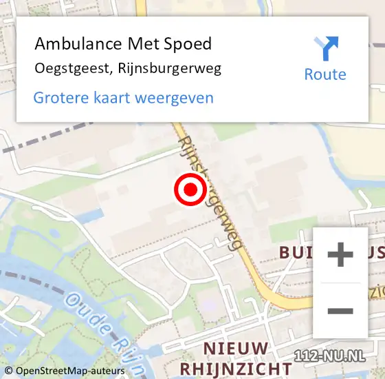 Locatie op kaart van de 112 melding: Ambulance Met Spoed Naar Oegstgeest, Rijnsburgerweg op 31 oktober 2021 18:01