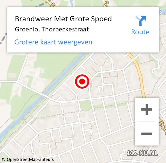 Locatie op kaart van de 112 melding: Brandweer Met Grote Spoed Naar Groenlo, Thorbeckestraat op 31 oktober 2021 18:16