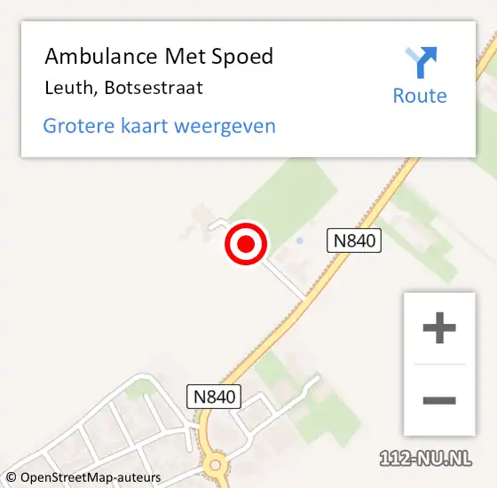 Locatie op kaart van de 112 melding: Ambulance Met Spoed Naar Leuth, Botsestraat op 31 oktober 2021 19:09