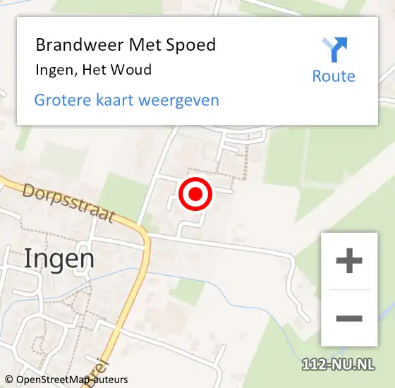 Locatie op kaart van de 112 melding: Brandweer Met Spoed Naar Ingen, Het Woud op 31 oktober 2021 19:59