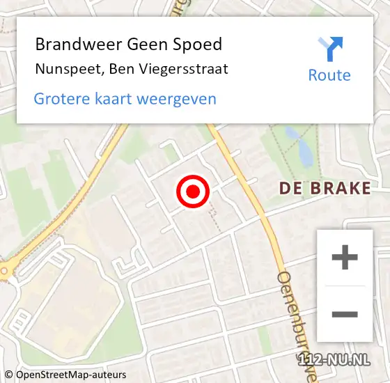 Locatie op kaart van de 112 melding: Brandweer Geen Spoed Naar Nunspeet, Ben Viegersstraat op 31 oktober 2021 20:07