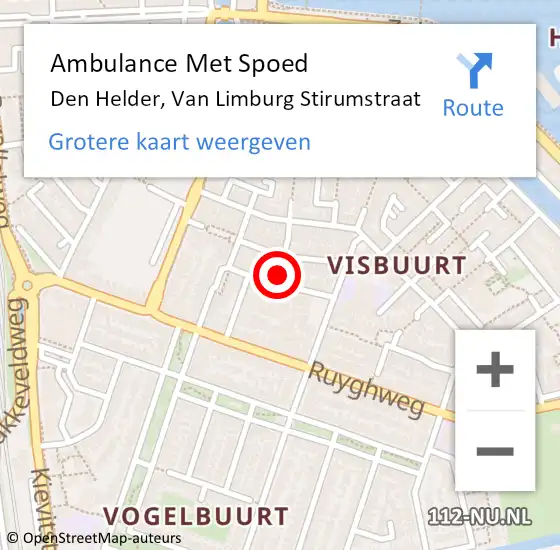Locatie op kaart van de 112 melding: Ambulance Met Spoed Naar Den Helder, Van Limburg Stirumstraat op 31 oktober 2021 20:09