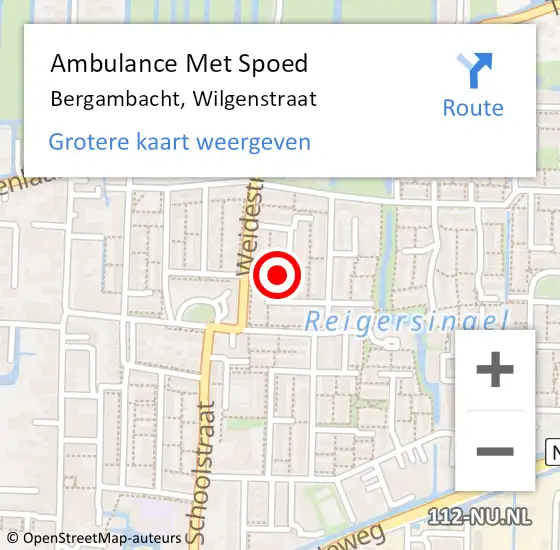 Locatie op kaart van de 112 melding: Ambulance Met Spoed Naar Bergambacht, Wilgenstraat op 31 oktober 2021 21:23