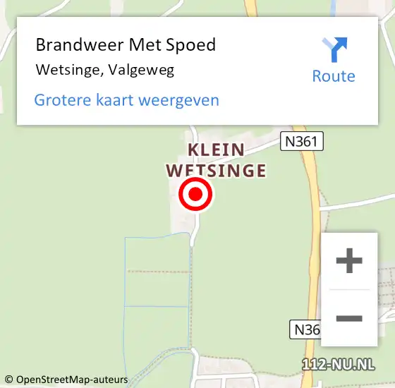 Locatie op kaart van de 112 melding: Brandweer Met Spoed Naar Wetsinge, Valgeweg op 27 juni 2014 19:25