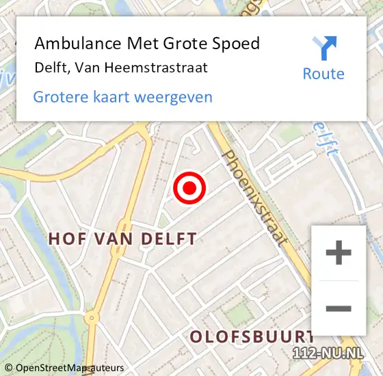 Locatie op kaart van de 112 melding: Ambulance Met Grote Spoed Naar Delft, Van Heemstrastraat op 31 oktober 2021 21:53