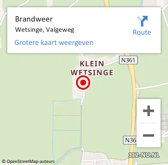 Locatie op kaart van de 112 melding: Brandweer Wetsinge, Valgeweg op 27 juni 2014 19:27