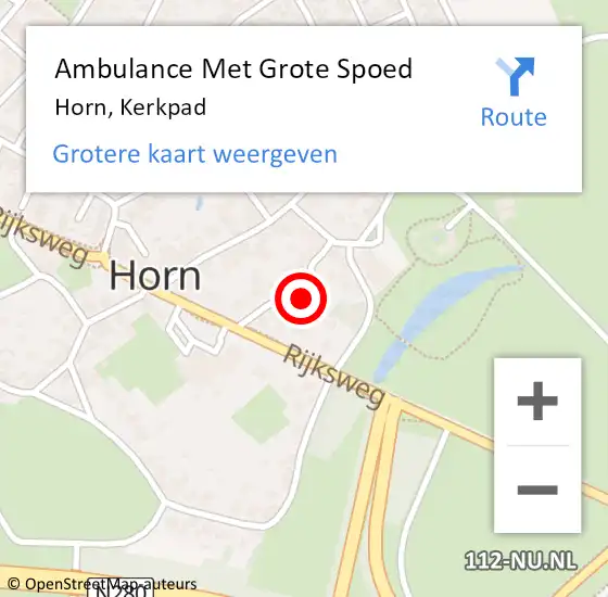 Locatie op kaart van de 112 melding: Ambulance Met Grote Spoed Naar Horn, Kerkpad op 31 oktober 2021 23:01
