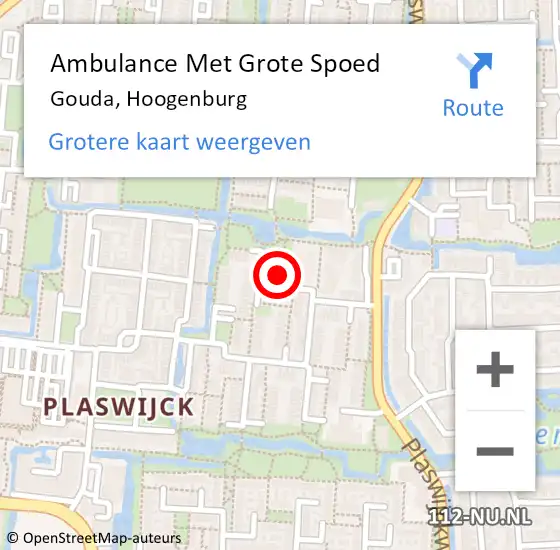 Locatie op kaart van de 112 melding: Ambulance Met Grote Spoed Naar Gouda, Hoogenburg op 1 november 2021 00:42