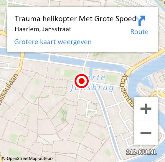 Locatie op kaart van de 112 melding: Trauma helikopter Met Grote Spoed Naar Haarlem, Jansstraat op 1 november 2021 00:44