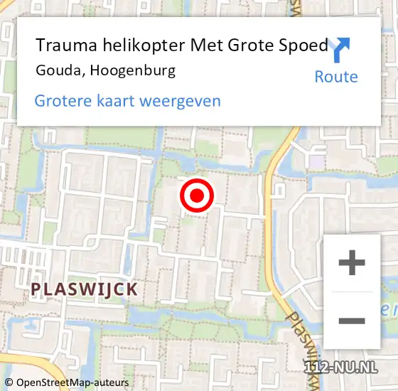 Locatie op kaart van de 112 melding: Trauma helikopter Met Grote Spoed Naar Gouda, Hoogenburg op 1 november 2021 00:47