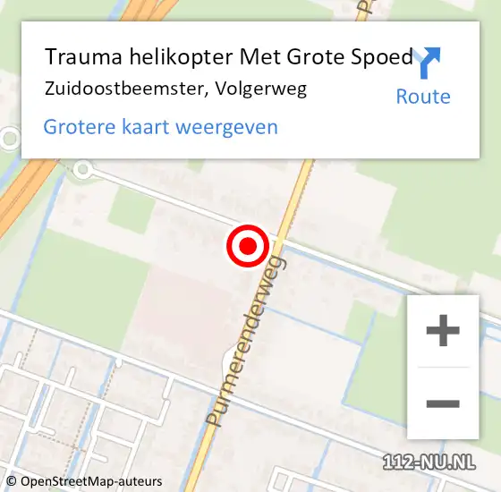 Locatie op kaart van de 112 melding: Trauma helikopter Met Grote Spoed Naar Zuidoostbeemster, Volgerweg op 1 november 2021 04:16