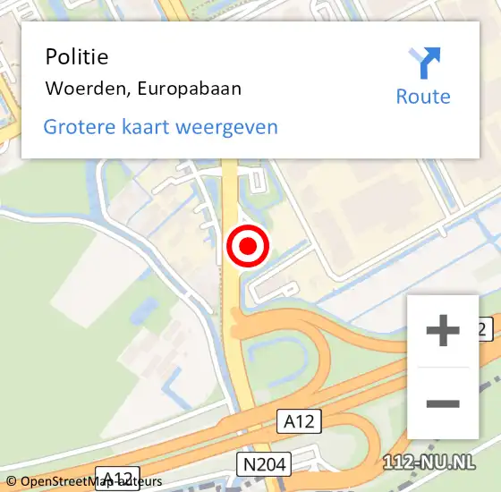 Locatie op kaart van de 112 melding: Politie Woerden, Europabaan op 1 november 2021 04:34