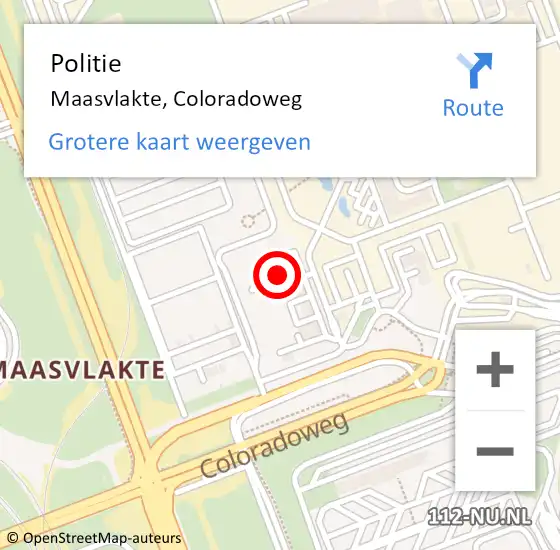 Locatie op kaart van de 112 melding: Politie Maasvlakte, Coloradoweg op 1 november 2021 04:43