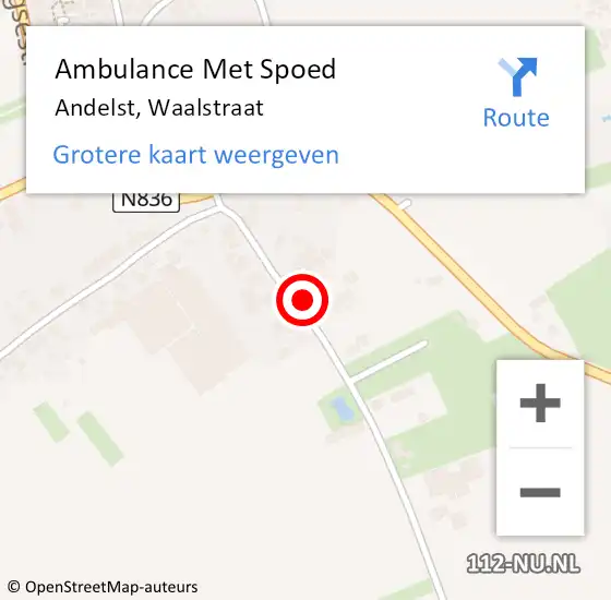 Locatie op kaart van de 112 melding: Ambulance Met Spoed Naar Andelst, Waalstraat op 1 november 2021 04:53