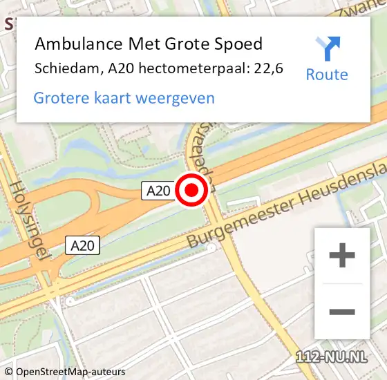 Locatie op kaart van de 112 melding: Ambulance Met Grote Spoed Naar Schiedam, A20 hectometerpaal: 22,6 op 1 november 2021 07:09