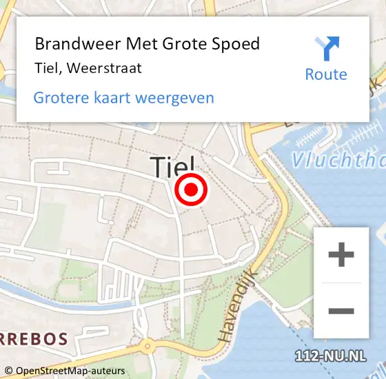 Locatie op kaart van de 112 melding: Brandweer Met Grote Spoed Naar Tiel, Weerstraat op 1 november 2021 07:12