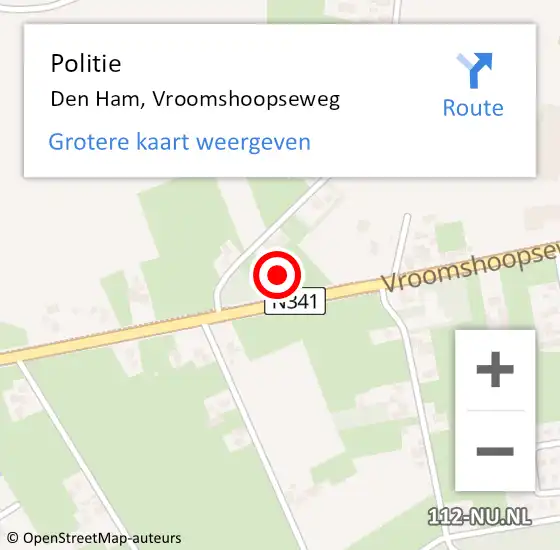 Locatie op kaart van de 112 melding: Politie Den Ham, Vroomshoopseweg op 1 november 2021 07:21