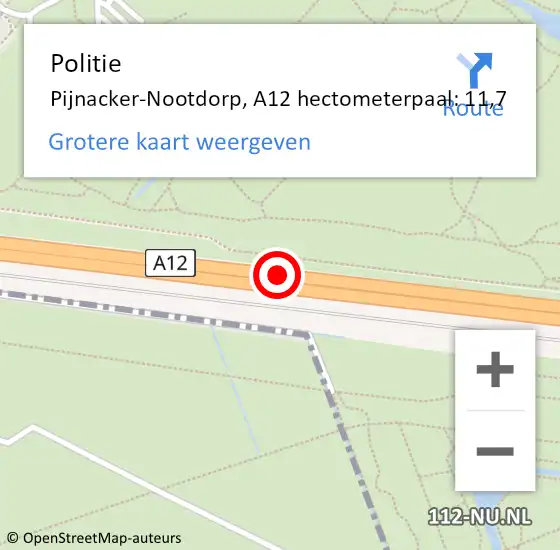 Locatie op kaart van de 112 melding: Politie Pijnacker-Nootdorp, A12 hectometerpaal: 11,7 op 1 november 2021 07:42