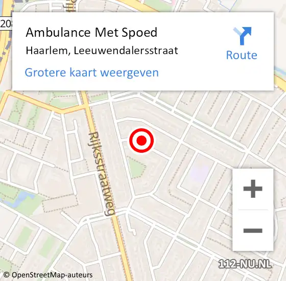 Locatie op kaart van de 112 melding: Ambulance Met Spoed Naar Haarlem, Leeuwendalersstraat op 1 november 2021 07:54