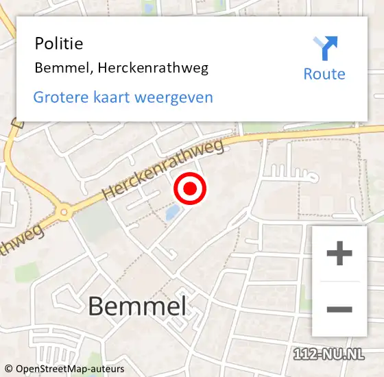 Locatie op kaart van de 112 melding: Politie Bemmel, Herckenrathweg op 1 november 2021 07:55