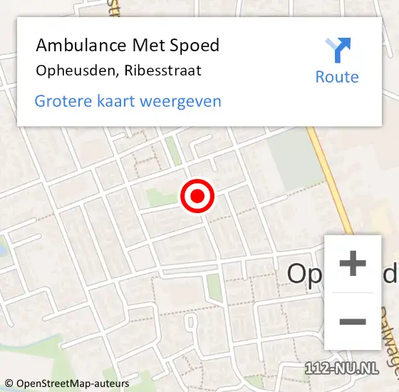 Locatie op kaart van de 112 melding: Ambulance Met Spoed Naar Opheusden, Ribesstraat op 1 november 2021 09:36