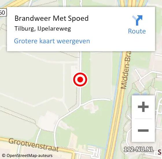 Locatie op kaart van de 112 melding: Brandweer Met Spoed Naar Tilburg, IJpelareweg op 1 november 2021 09:46