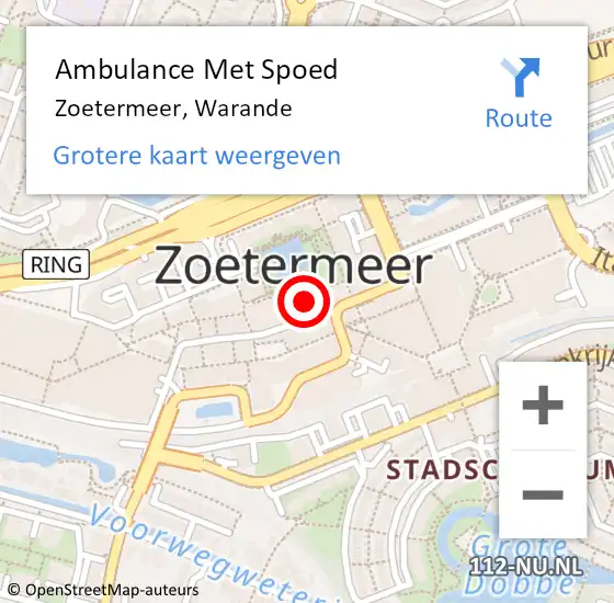 Locatie op kaart van de 112 melding: Ambulance Met Spoed Naar Zoetermeer, Warande op 1 november 2021 09:51