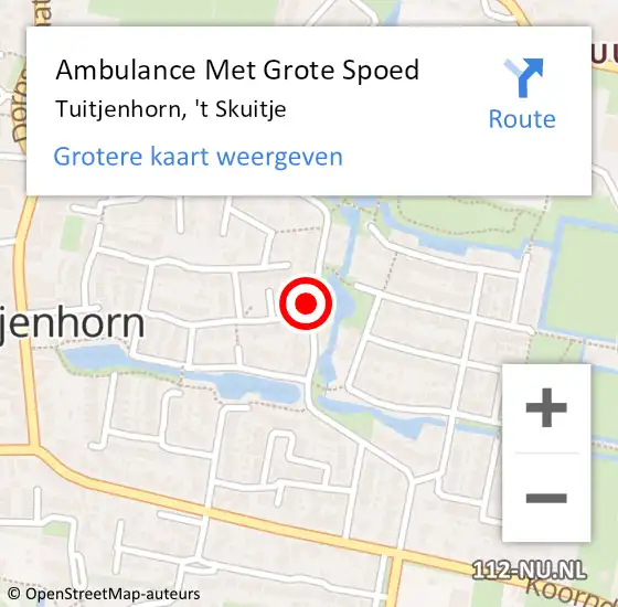 Locatie op kaart van de 112 melding: Ambulance Met Grote Spoed Naar Tuitjenhorn, 't Skuitje op 1 november 2021 10:26