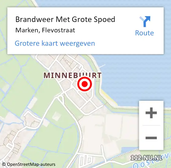 Locatie op kaart van de 112 melding: Brandweer Met Grote Spoed Naar Marken, Flevostraat op 1 november 2021 10:35