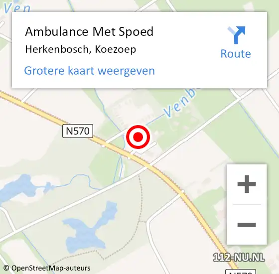 Locatie op kaart van de 112 melding: Ambulance Met Spoed Naar Herkenbosch, Koezoep op 1 november 2021 11:00