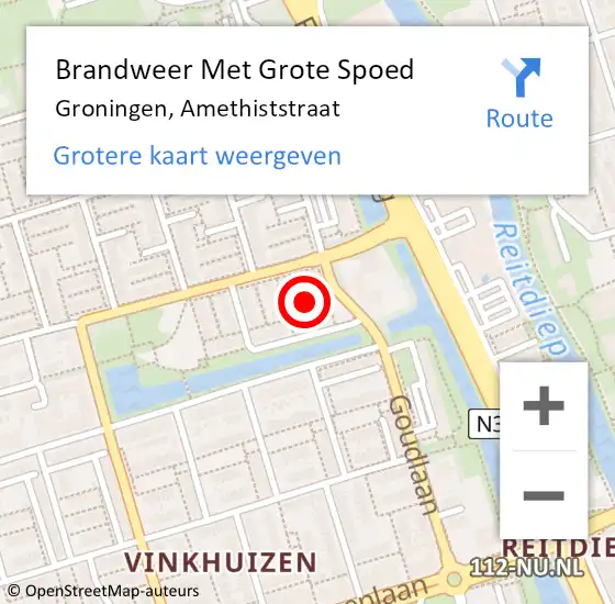 Locatie op kaart van de 112 melding: Brandweer Met Grote Spoed Naar Groningen, Amethiststraat op 1 november 2021 11:01