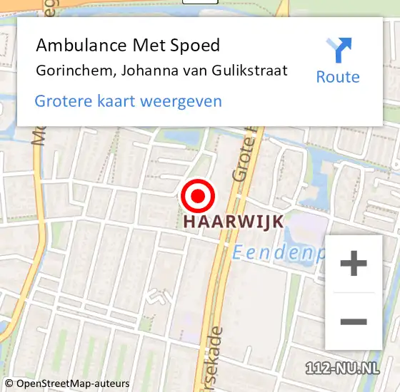 Locatie op kaart van de 112 melding: Ambulance Met Spoed Naar Gorinchem, Johanna van Gulikstraat op 1 november 2021 11:09