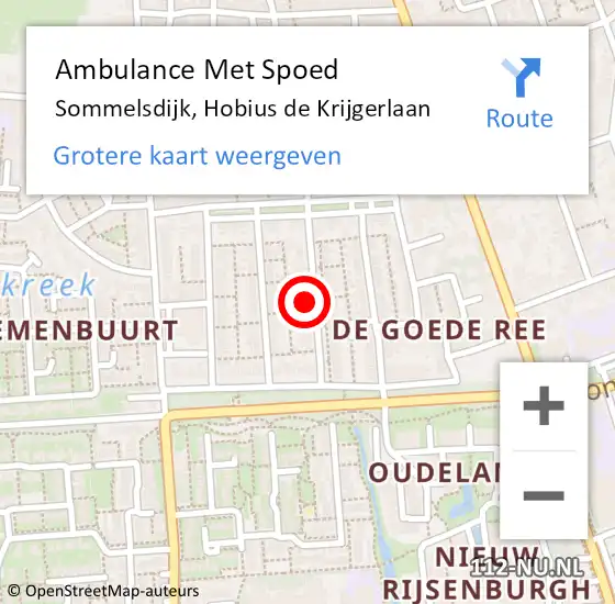 Locatie op kaart van de 112 melding: Ambulance Met Spoed Naar Sommelsdijk, Hobius de Krijgerlaan op 1 november 2021 11:16